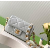 Unique Discount Chanel Lambskin Mini Flap Bag with CC Chain AS5175 Light Grey 2024