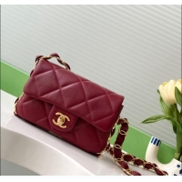 Original Cheap Chanel Lambskin Mini Flap Bag with CC Chain AS5175 Burgundy 2024