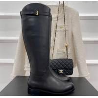 Stylish Chanel Calfskin High Boots 3cm with Buckle Black 121050