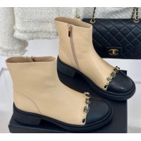 Perfect Chanel Lambskin Ankle Boots 4cm with Charm Strap Beige 1121052