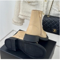 Perfect Chanel Lambskin Ankle Boots 4cm with Charm Strap Beige 1121052