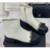 Unique Style Chanel Lambskin Ankle Boots 4cm with Charm Strap White 1121053