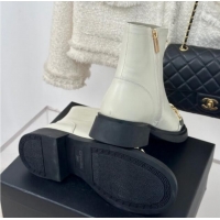 Unique Style Chanel Lambskin Ankle Boots 4cm with Charm Strap White 1121053