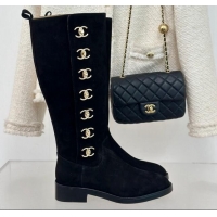 Purchase Chanel Suede High Boots 3cm with Side CC Studs Black 121054