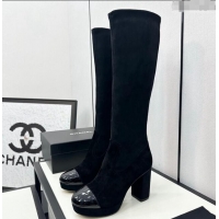 Good Looking Chanel Stretch Suede High Platform Boots 9cm Black 1121060