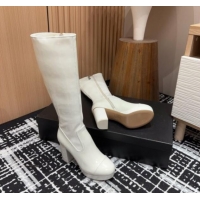 Top Design Chanel Stretch Patent Calfskin High Platform Boots 9cm White 121063