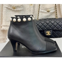 Most Popular Chanel Lambskin Ankle Boots 7cm with Pearls Black 121065