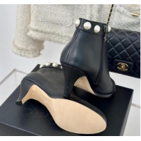 Most Popular Chanel Lambskin Ankle Boots 7cm with Pearls Black 121065