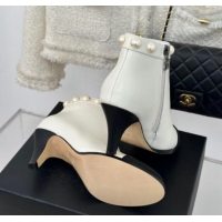 Unique Style Chanel Lambskin Ankle Boots 7cm with Pearls White 1121066