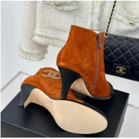 Low Cost Chanel Suede Ankle Boots 7cm with CC Patch Orange 121067