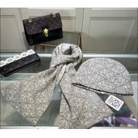 Well Crafted Loewe Anagram Knit Long Scarf and Hat Set 1021 Grey 2024