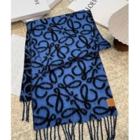 Grade Quality Loewe Anagram Wool and Alpaca Fur Long Scarf 36x186cm LW102101 Blue/Black 2024