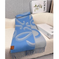 Luxury Cheap Loewe Maxi-Anagram Wool Cashmere Long Scarf 27x190cm LW102102 Blue 2024