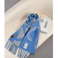 Luxury Cheap Loewe Maxi-Anagram Wool Cashmere Long Scarf 27x190cm LW102102 Blue 2024