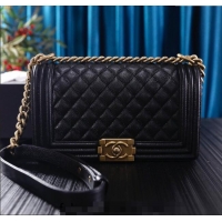 Promotional Chanel Grained Calfskin Medium Classic Le Boy Flap Bag A67086 Black/Gold