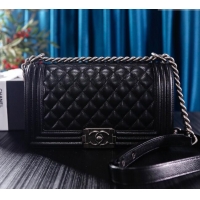 Famous Brand Chanel Grained Calfskin Medium Classic Leboy Flap Bag A67086 Black/Silver