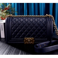 New Design Chanel Grained Calfskin Medium Classic Leboy Flap Bag A67086 Navy Blue/Gold