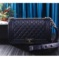 Pretty Style Chanel Grained Calfskin Medium Classic Leboy Flap Bag A67086 Navy Blue/Silver