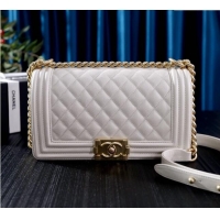 Most Popular Chanel Grained Calfskin Medium Classic Le Boy Flap Bag A67086 White