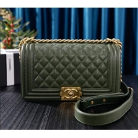 Good Product Chanel Grained Calfskin Medium Classic Le Boy Flap Bag A67086 Green