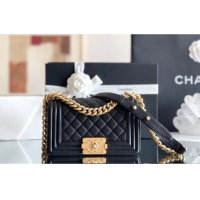 Big Discount Chanel Original Calfskin Leather Small Boy Flap Bag AS2630 Black/Gold Top Quality