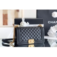 Promotional Chanel Original Calfskin Leather Medium Boy Flap Bag AS2631 Black/Gold Top Quality