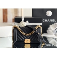 Reasonable Price Chanel Original Calfskin Leather Chevron Medium Boy Flap Bag AS2631 Black/Gold