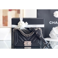 Discount Chanel Original Calfskin Leather Chevron Small Boy Flap Bag AS2630 Black/Silver 2023 Top Quality