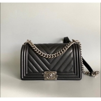 Good Looking Chanel Chevron Lambskin Small Classic Le Boy Flap Bag A67085 Black/Aged Silver