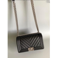 Good Looking Chanel Chevron Lambskin Small Classic Le Boy Flap Bag A67085 Black/Aged Silver