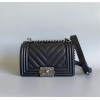 New Fashion Chanel Chevron Grained Calfskin Small Classic Le Boy Flap Bag A67085 Black/Aged Silver