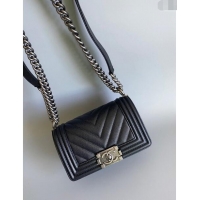 New Fashion Chanel Chevron Grained Calfskin Small Classic Le Boy Flap Bag A67085 Black/Aged Silver