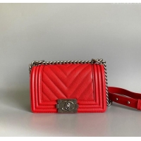 Top Grade Chanel Chevron Grained Calfskin Small Classic Le Boy Flap Bag A67085 Red/Aged Silver