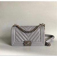 New Fashion Chanel Chevron Grained Calfskin Medium Classic Le Boy Flap Bag A67086 Grey/Aged Silver