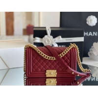 Free Shipping Chanel Original Grained Calfskin Medium Boy Flap Bag A02502 Burgundy 2023 Top Quality