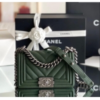 Fashion Chanel Original Grained Calfskin Chevron Small Boy Flap Bag A02501 Silver/Green 2023 Top Quality