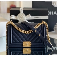 Well Crafted Chanel Original Grained Calfskin Chevron Medium Boy Flap Bag A02502 Gold/Deep Blue 2023 Top Quality