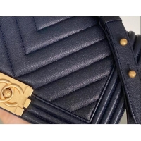 Well Crafted Chanel Original Grained Calfskin Chevron Medium Boy Flap Bag A02502 Gold/Deep Blue 2023 Top Quality