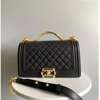 Affordable Price Chanel Boy Chanel Handbag with Handle in Grained Shiny Calfskin A94804 Black 2023