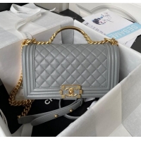 Top Design Chanel Boy Chanel Handbag with Handle in Grained Calfskin A94804 Grey