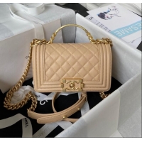 Top Design Chanel Small Boy Chanel Handbag with Handle in Grained Calfskin A94805 Apricot