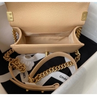 Top Design Chanel Small Boy Chanel Handbag with Handle in Grained Calfskin A94805 Apricot