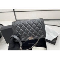 Top Design Chanel Lambskin Boy Chanel Wallet On Chain Bag WOC A7062 Black/Silver