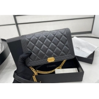 New Design Chanel Lambskin Boy Chanel Wallet On Chain Bag WOC A7062 Black/Gold 2024