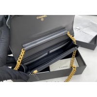 Luxury Cheap Chanel Grained Calfskin Boy Chanel Wallet On Chain Bag WOC A7062 Black/Gold