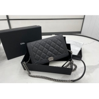 Well Crafted Chanel Grained Calfskin Boy Chanel Wallet On Chain Bag WOC A7062 Black/Silver