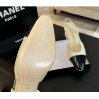 Pretty Style Chanel Printed Quilted Lambskin & Patent Calfskin Slingbacks Pumps 6.5cm White 121077