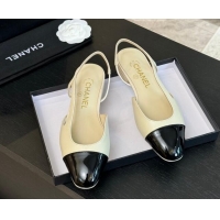 Best Product Chanel Printed Quilted Lambskin & Patent Calfskin Slingbacks Flat Beige 1121083