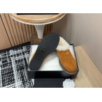 Good Looking Chanel Suede and Wool Flat Mules with Chain Brown 121085