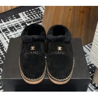 Most Popular Chanel Suede and Wool Flat Mules with Chain Black 121086